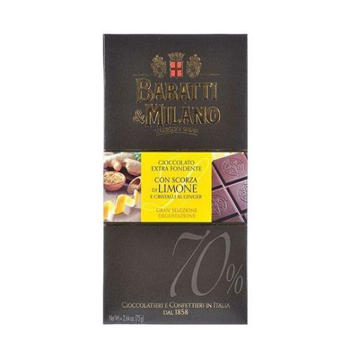 75g. Tavoletta Baratti e Milano Cioccolato SCORZA LIMONE e CRISTALLI GINGER