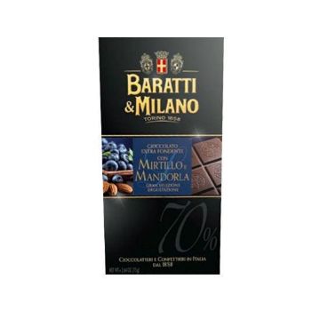 75g. Tavoletta Baratti e Milano Cioccolato MIRTILLO E MANDORLA