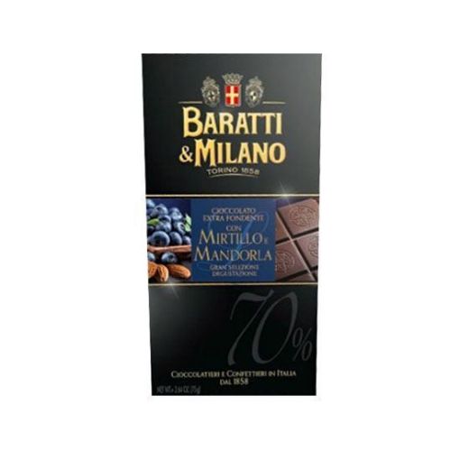 75g. Tavoletta Baratti e Milano Cioccolato MIRTILLO E MANDORLA