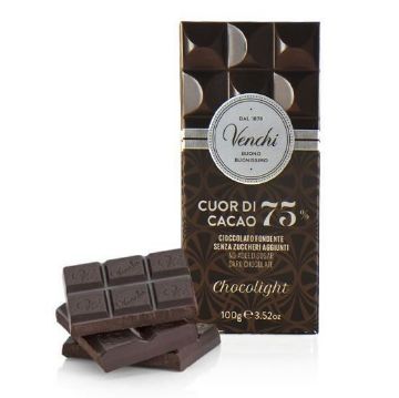 100g. Tavoletta Venchi Cioccolato CUOR DI CACAO 75% CHOCOLIGHT